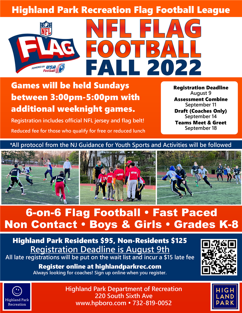 Highland Park Recreation: NFL Flag Football - Fall (Grades K-8)
