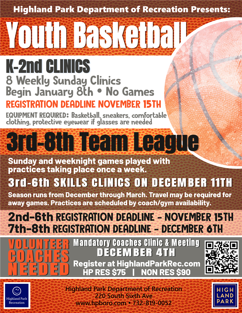 Highland Park Recreation Winter Youth Basketball (Grades K8)