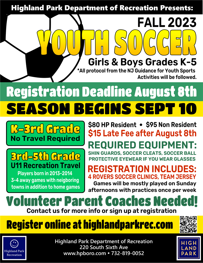 Highland Park Recreation Youth Soccer Fall 2023 (Grades K5)
